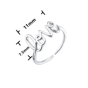 Silver-toned adjustable LOVE letter ring with micro-set zircons in open style