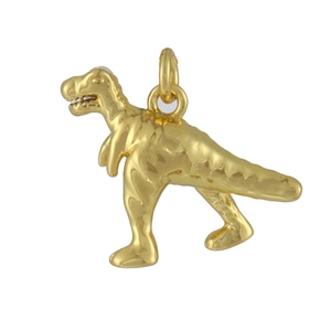 Vue macro détaillée du pendentif Tyrannosaure doré avec incrustation de zircone