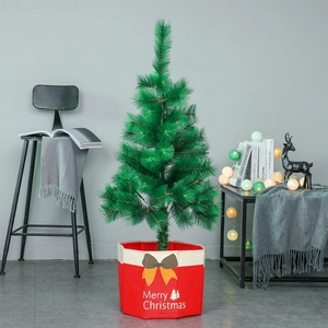 Lush 1.5m artificial green Christmas tree with a festive red Merry Christmas fabric base