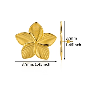 Exaggerated gold stainless steel petal flower earrings with brushed metal texture