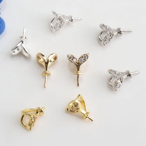 Supports de boucles d'oreilles feuilles en or 18K et argent avec zircons pour perles DIY