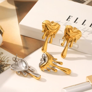 Lava heart drop earrings in 18K gold and silver mixed finish on elegant gift box