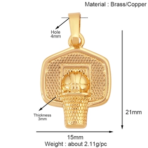 Tableau de dimensions détaillé du pendentif panier de basket en laiton doré poli