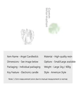 Detailed spec sheet for American style resin angel candle holder with LED light specs
