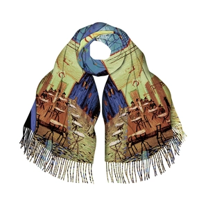 Van Gogh Cafe Terrace at Night oil painting cashmere-feel scarf with elegant fringes
