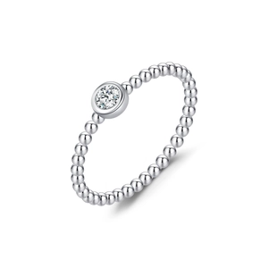 Anello in argento S925 con design a sfere e brillante moissanite a taglio rotondo