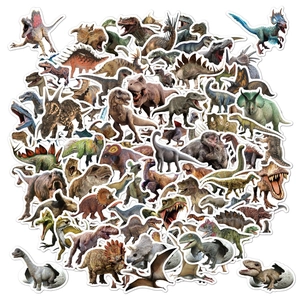 Collection of 100 waterproof Jurassic dinosaur stickers for laptops and suitcases
