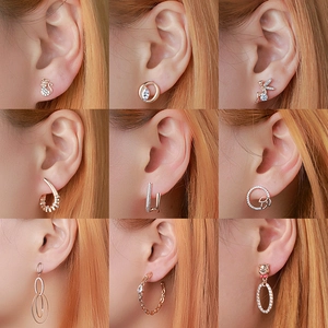 Elegant rose gold and silver alloy earrings collection with cat, heart, and leaf designs