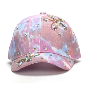 Cappellino da baseball tie-dye per bambini con fiori e farfalle di strass