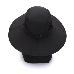 Chapeau de soleil de pêche en plein air noir respirant pour hommes avec large bord