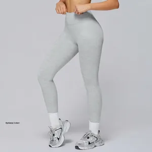 High waist light grey yoga leggings with brushed fabric texture and slim fit design
