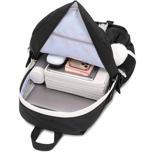 Spacious black backpack interior showing large capacity for laptops and textbooks