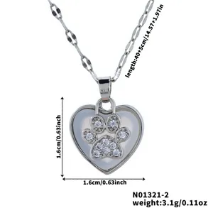 Detailed view of silver heart paw pendant necklace with dimensions and weight specs
