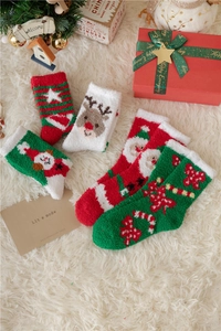 Chaussettes de Noël épaisses en polaire corail avec motifs de cerf et de Père Noël
