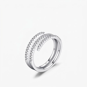 925 Sterling Silver Triple Layer Spiral Open Ring For Women Micro Inlaid Rhinestone Geometric Adjustable Fashion Ring