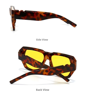 Detail view showing side and back of tortoiseshell butterfly sunglasses with wave arms