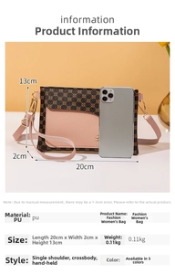 Detailed size comparison of contrast printed crossbody bag with dimensions 20x2x13cm
