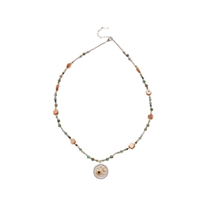 Collier bohème en perles d'acier inoxydable avec pendentif soleil et lune en argent