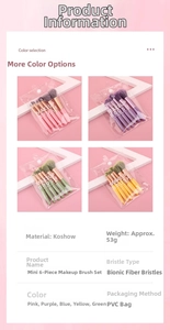 Detailed specs of 6pcs portable makeup brush set with colorful handles and PVC pouch