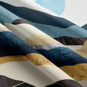 Detailed macro view of abstract mountain wave texture on high-quality fabric tapestry