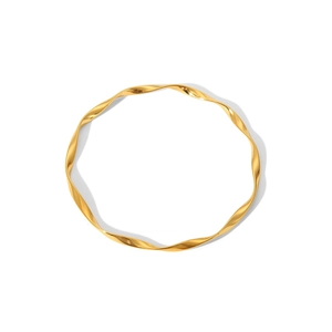 Detailed view of polished golden Mobius ring bracelet with wavy texture and twisted design