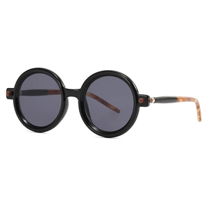 Lunettes de soleil rondes rétro noires avec branches écaille et verres anti-UV
