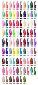 Detailed color chart showing 87 shades of gel nail polish in ballerina coffin shapes