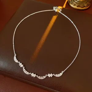 Bowknot Pendant Necklace Hollow Copper Clavicle Chain Adjustable Minimalist Vintage Elegant Fashion Jewelry For Women