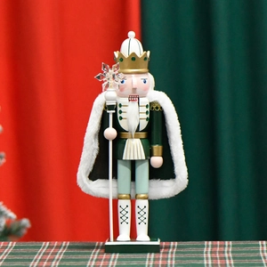 30cm wooden nutcracker king with green velvet cape and snowflake scepter Christmas decor