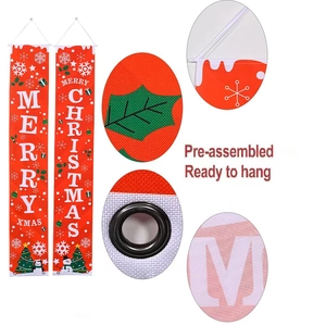 Outdoor Merry Christmas door banners with snowmen patterns and pre-assembled hanging strings