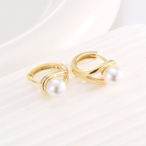 Elegant 14K gold plated S925 silver hoop earrings with white shell pearl drops