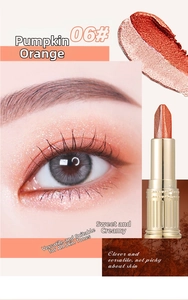 Detail of 06 Pumpkin Orange dual-color shimmer eyeshadow stick with gold embossed casing