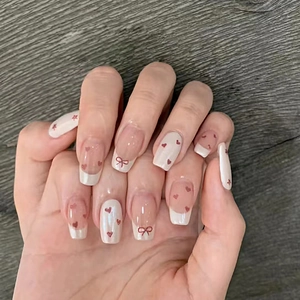 French Style Press On Nails Heart Pattern ABS Ballerina Shape Artificial False Nail Patches For Women Removable