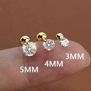 Gold stainless steel stud earrings set with white zircons in 3mm, 4mm, and 5mm sizes