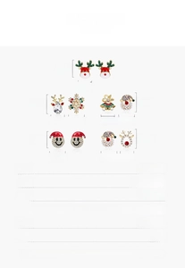 Detailed size guide for alloy Christmas stud earrings including elk and snowflake shapes