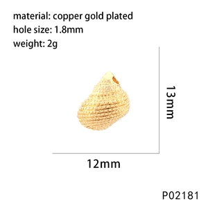 Detailed view of gold plated copper shell pendant with precise dimensions and weight