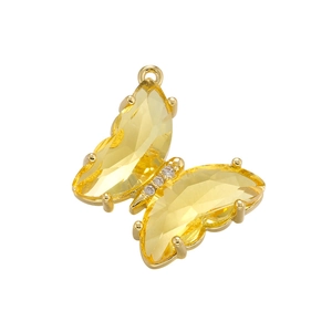 Exquisite 18K gold-plated butterfly pendant with yellow faceted crystals and sparkling gems