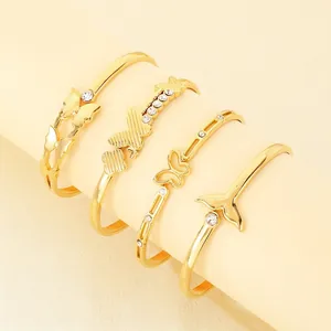 Butterfly Fish Tail Bangle Bracelet Stainless Steel 18K Gold Plated Zircon Inlaid Retro Fashion Jewelry For Women
