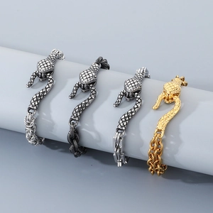 Punk style snake head stainless steel bracelets in silver, gold, and black colors