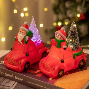 Christmas red truck ornaments with Santa, Snowman and glowing LED Christmas trees