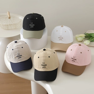 Kids Baseball Cap Polyester Quick Dry Breathable Sun Protection Contrast Color Embroidered Smile Boys Girls Casual