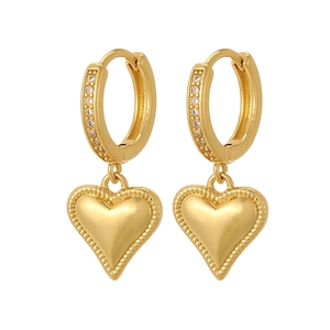 Sparkling gold heart earrings with crystal ring accents on a clean white background