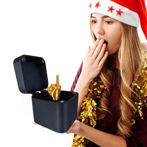 Creative Middle Finger in a Box prank gift with matte black box and golden gesture model
