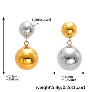 Detailed size specifications for hollow stainless steel double ball drop earrings