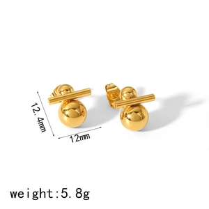 Vintage golden geometric ball tassel earrings in polished stainless steel with dimensions