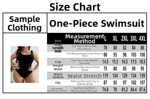 Size chart for plus size one-piece swimsuit featuring detailed measurements from L to 4XL