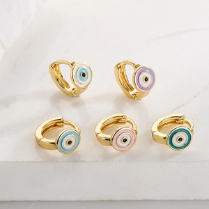 18K gold plated copper huggie hoop earrings with colorful enamel evil eye charms