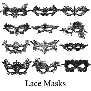 Masquerade Mask Black Lace Hollow Embroidery Eye Mask For Halloween Party Costume Mysterious Elegant For Women