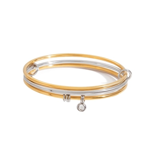 18K Gold Plated Stainless Steel Zirconia Bangle For Women Mixed Gold Silver Color Stackable Round Cuff Bangle Fashion Jewelry