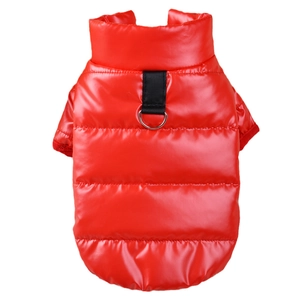 Gilet matelassé rouge imperméable pour petits chiens et chats avec anneau en D métal